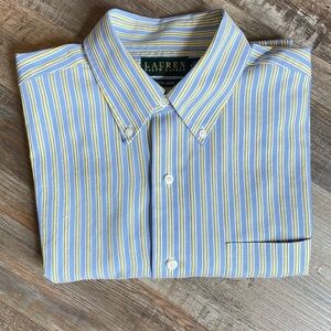Ralph Lauren Men’s Non Iron Blue Stripe Button Down Dress Shirt, Size 16  34/35